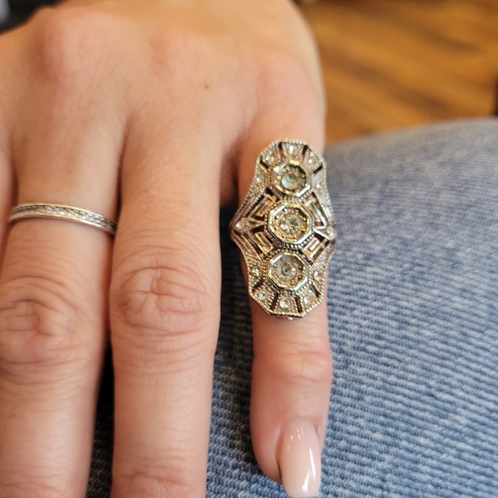 Vintage Art Deco Style Estate Antique Victorian Ring Multi Stones Sz 3 - Picture 2 of 5